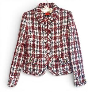 J.CREW Lady Jacket Women's Size 4 Collared Cropped Colorful Tweed Gold Accents